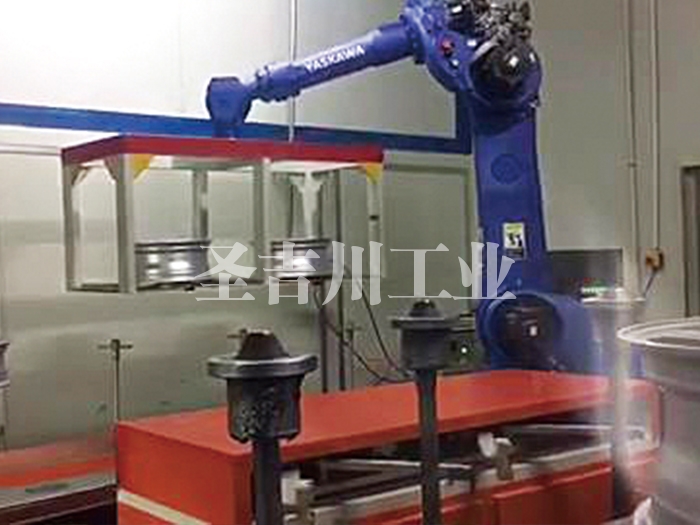 鋁輪轂底漆后待烘干機器人轉(zhuǎn)線機構(gòu)